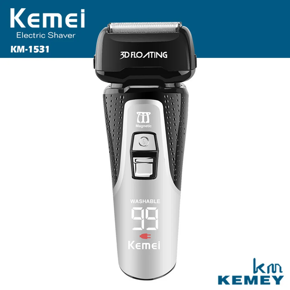Kemei трехлезвийная режущая система обработка всего тела электробритва Интеллектуальный светодиодный дисплей бритва USB перезаряжаемая бритва