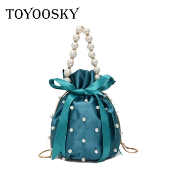 

TOYOOSKY 2020 New High Quality Shoulder Bag Women Simple pearl Dumplings Package Ladies Personality Satin Capacity Handbags