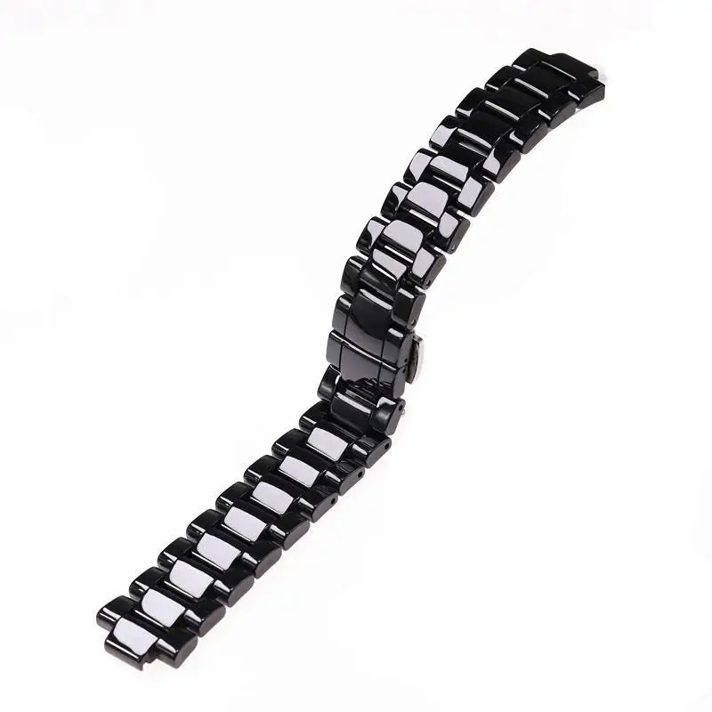 Elegant Black and White Ceramic Watch Strap, 20mm/23mm,