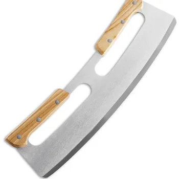 

14 inch Pizza Cutter Chopper Salad Chopper Rocker Knife With Wooden Handle Large Pizza Knife Tool