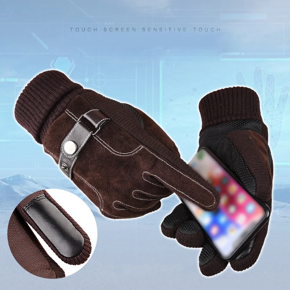 

Windproof Gloves Mittens One Size Adjustable Pigskin Skiing Running Cycling
