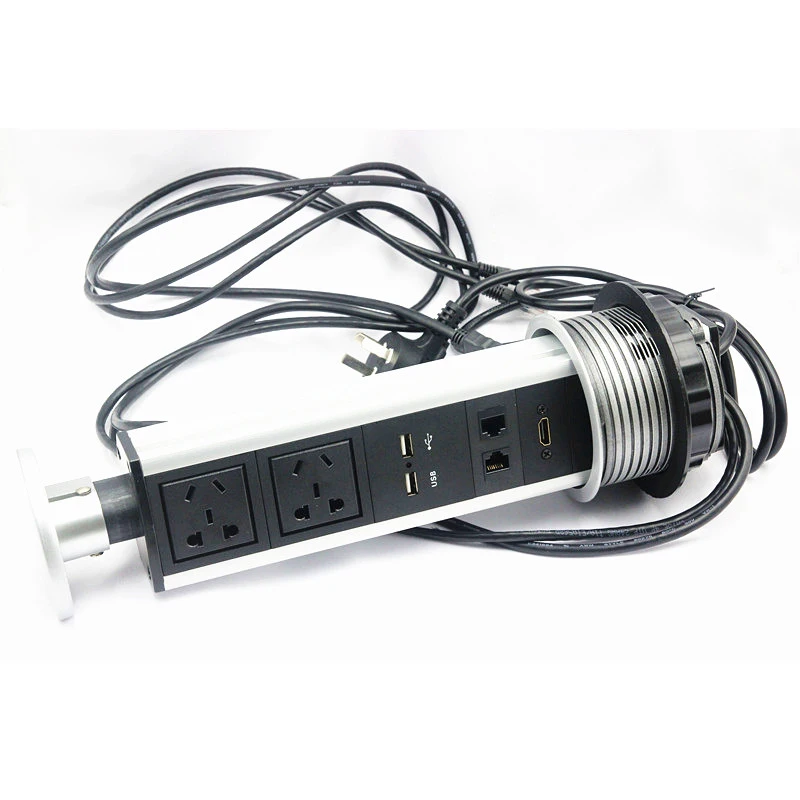 Настольная розетка с ручным управлением, 2 разъема питания, 2 порта usb для зарядки, 2 порта RJ45, 1 Конфигурация HDMI