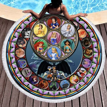 

Disney Frozen Princess cartoon Summer Blanket Beach Towel Washcloth with Tassels for Children Round Shape Bath Towels 150x150cm