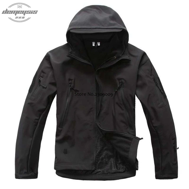 black jacket Армейская камуфляжная куртка, ветровка, военная тактическая куртка, мягкая оболочка, ветрозащитная, для охоты, походов, для мужчин и женщин, куртка, брюки - Цвет: black jacket