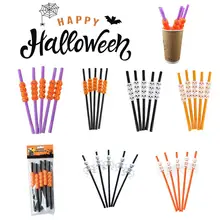 5 шт. пластиковые соломинки на Хэллоуин, тыква, снежные соломинки, бары, KTV, магазин напитков, декоративный реквизит на Хэллоуин, пластиковые соломинки