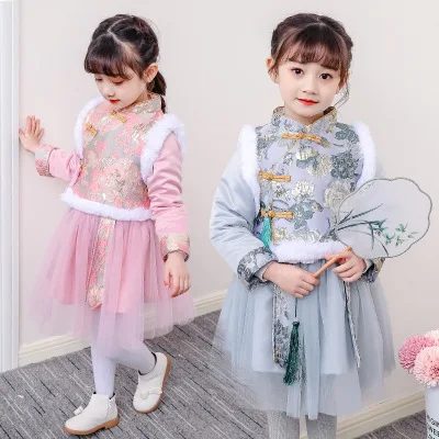 Hanfu/новый костюм для маленьких девочек 4 9 лет одежда на новый год детское платье