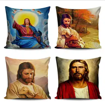 

Religion Christian Jesus Pattern Pillow Case Cotton Linen Home Textile Waist Cushion Cover 18"