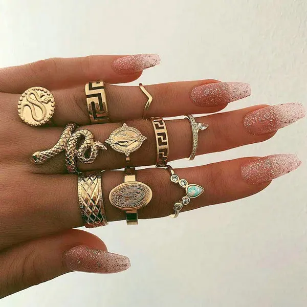10 rings set Лидер продаж, женское кольцо с океанской звездой и луной, 13 шт. в наборе, ювелирные изделия, Ретро стиль, опал, корона, циркониевые кольца, модные женские аксессуары - Цвет основного камня: 10 rings set