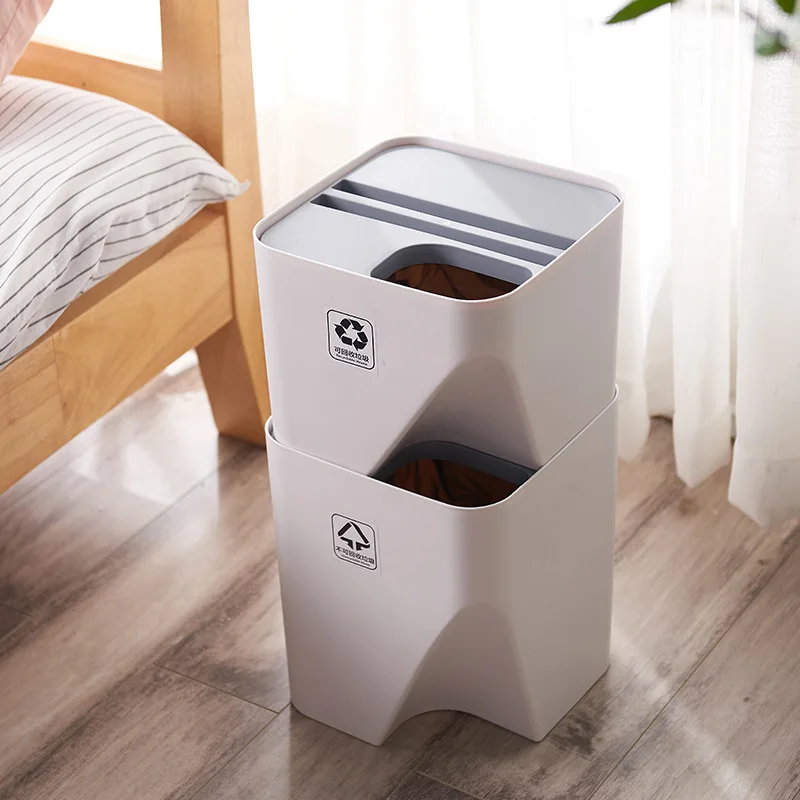 Waste Sorting Trash Can Eco-Friendly Recycling Dustbin Double-Liers Standing Garbage Bin Plastic Home Cleaning Tools | Дом и сад
