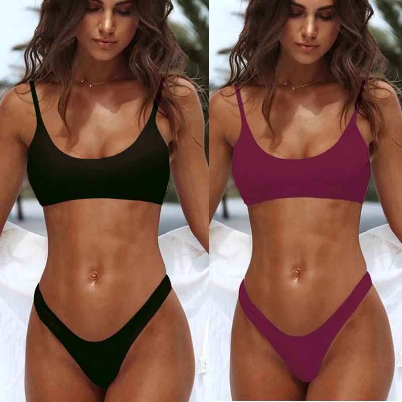 Swimwear Thong Bikini-Set Padded-Bra Biquini Bathing-Suit Two-Piece Sexy Micro Women
