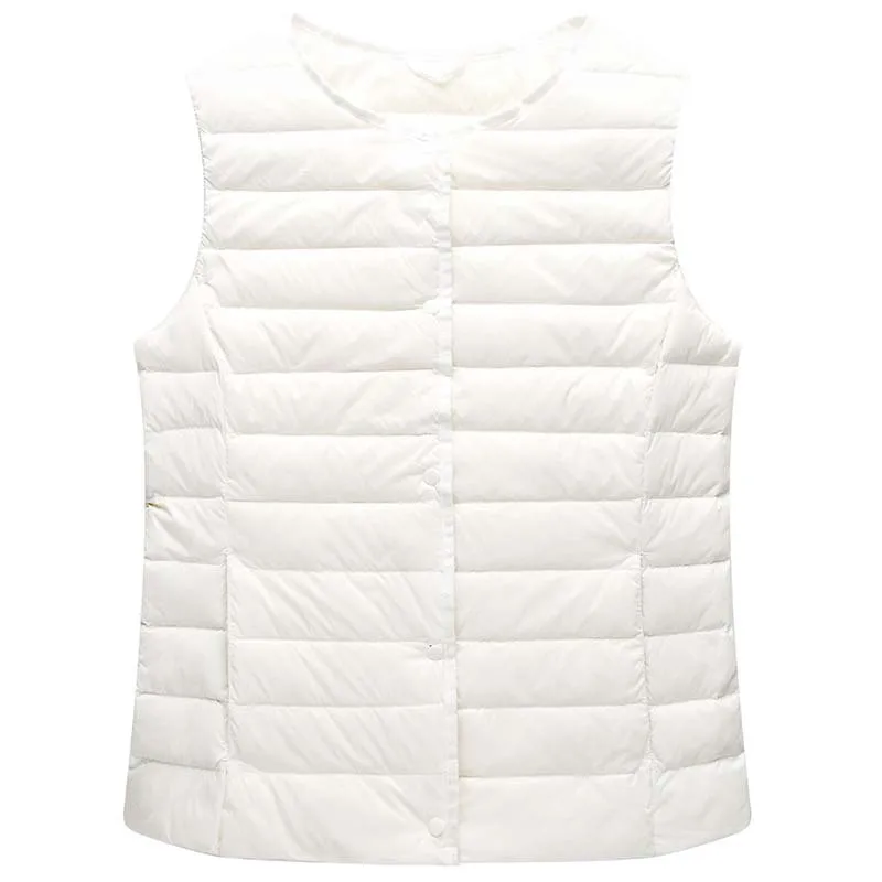 Autumn& Winter New Style down Vest Women's Thin Short Stand Collar Large Size Inner Wearing Waistcoat Vest Outer Wear Vers