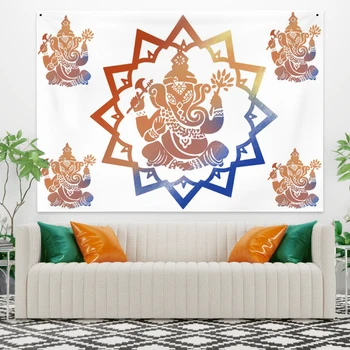 

Thai Ganesha Mandala Tapestry Wall Hanging Fabric Boho decor Sandy Beach Mat Room Psychedelic witchcraft Decoration Yoga Mat