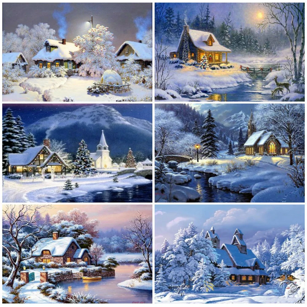 EverShine Diamond Painting House Cross Stitch Embroidery Landscape Mosaic Kit Winter Handicraft Hobby Gift Wall Art | Дом и сад