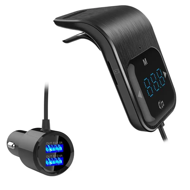 Металлический автомобильный fm-передатчик, Bluetooth, беспроводной AUX MP3 плеер, fm-модулятор, адаптер громкой связи с двойным USB быстрым зарядным устройством