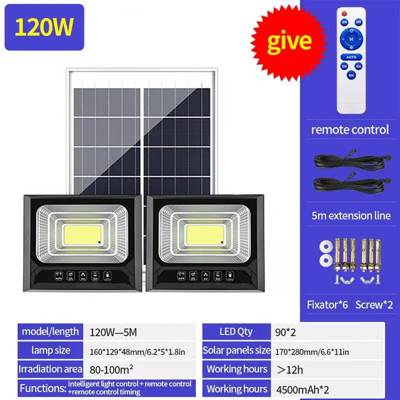

Remote Contro Solar LED Power PIR Motion Sensor Flood Wall Light Waterproof Outdoor Garden Security Solar Lamp With 5m Line