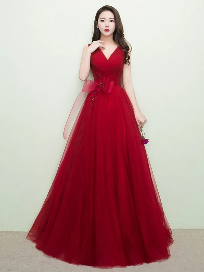 

Erosebridal Red Long Elegant Evening Dress Party Gown V Neck Lace Up Back Occasion Dresses for Women Plus Size Formal Dresses