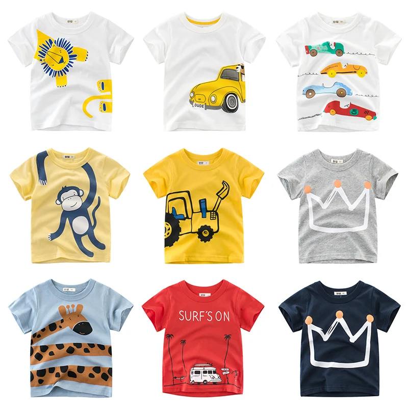 

T Shirt Cartoon Animals Baby Kids Boys Girls Children Cotton Short Sleeves Summer Clothing Lion Monkey Print Tee Red Car Toddler