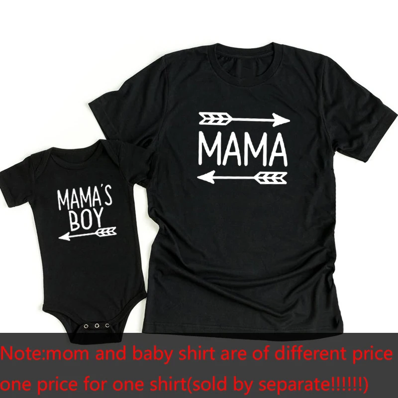 Mama and Mama's Boy Print Mom and Son Matching Shirts Casual Mother Son Black Cotton Tshirt Baby Boy Bodysuit 5
