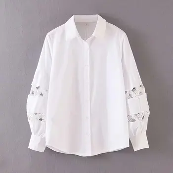 

women patchwork hollow out shirt 2019 fashion girls ladies white solid lantern full sleeve lace female casual stylish shirts