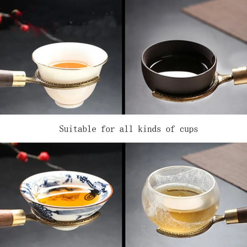 Ebony Wood Handle Copper Tea Cup Clip, Anti-scald Fork, Cup Holder Utensils, Kung Fu Cup Holder, Tea Ceremony Accessories, Tools