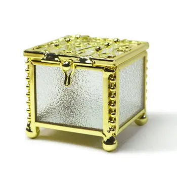

Gold Geometrical Clear Glass Jewelry Box Jewelry Organize Holder Storage Case New
