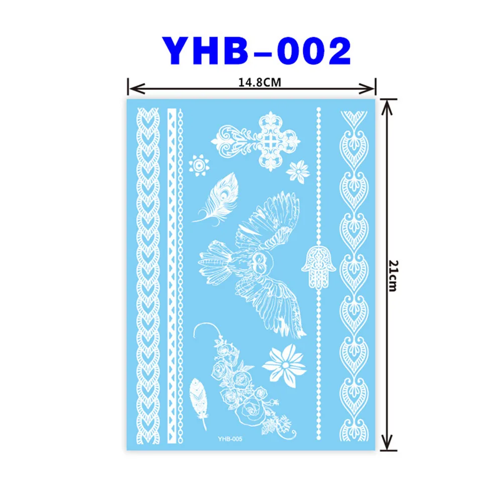 YHB-002 Сексуальная хна для росписи мехенди Татуировка колье из белого кружева цветок временная татуировка наклейка водостойкий боди-арт для свадьбы пляжа - Цвет: YHB-002