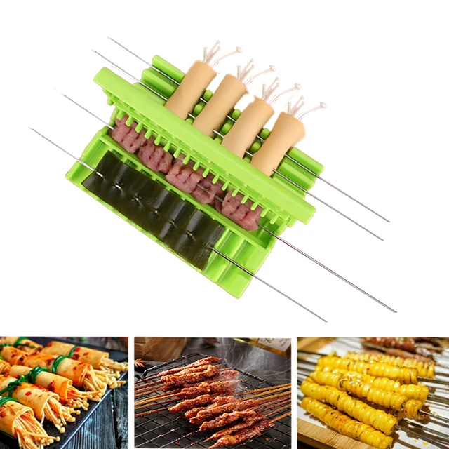 Nyársok Kebab Készítő Barbecue Piknikkészlet -Készletek Készlet Bbq Marhahús Húst Húr Grill Stringer Box Kiegészítők - Image 5