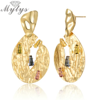 

Mytys Leaf Shape Dangle Earrings Matte Gold Color Big Earings Drop Earrings For Women Brand Crystal Statement brinco CE641