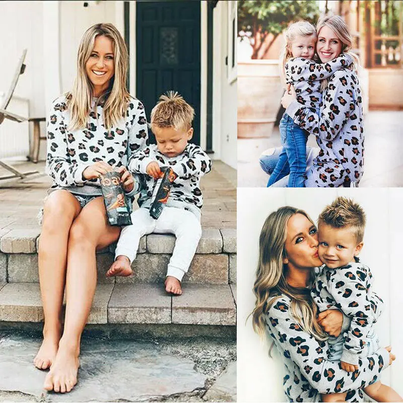 Focusnorm/Одинаковая одежда для семьи свитер с длинными рукавами и леопардовым принтом для мамы и дочки модный свитер