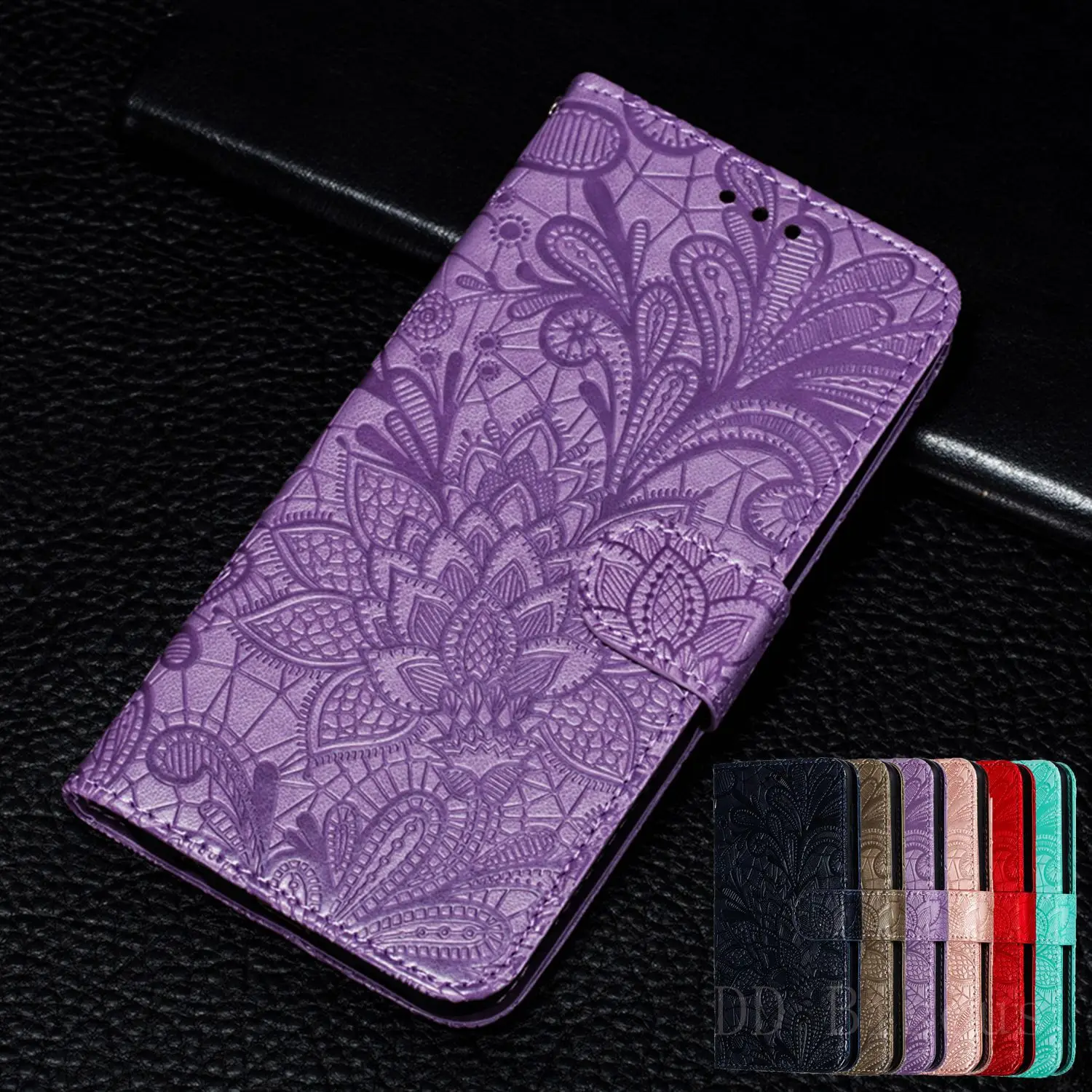 Floral Design Wallet Phone Case with Card Holder Slots and Stand Functionality