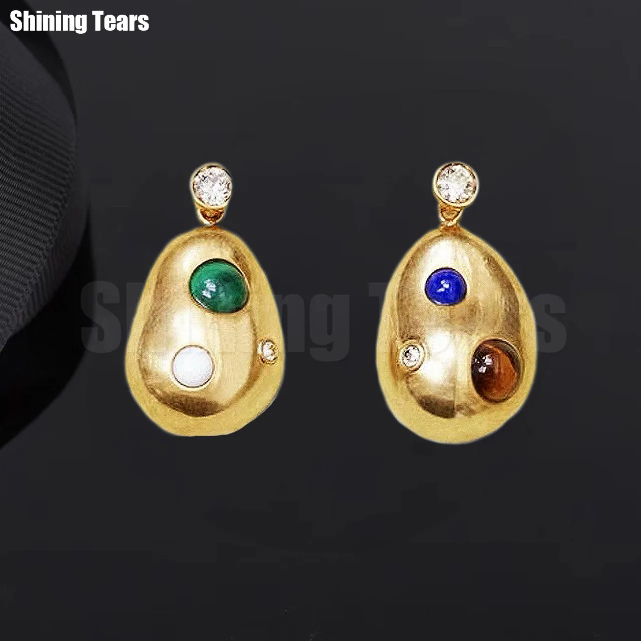 

Inlaid with colorful stones Cute little golden bean Earrings Jewelry For Women Jewelry Dangle Earring Tassel Earrings