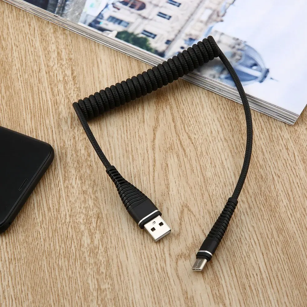 

USB-C Type C Cable stretched Coiled Spring Spiral Type-C Male Extension Cord Data Sync Charger Wire Charging Cable For Samsung