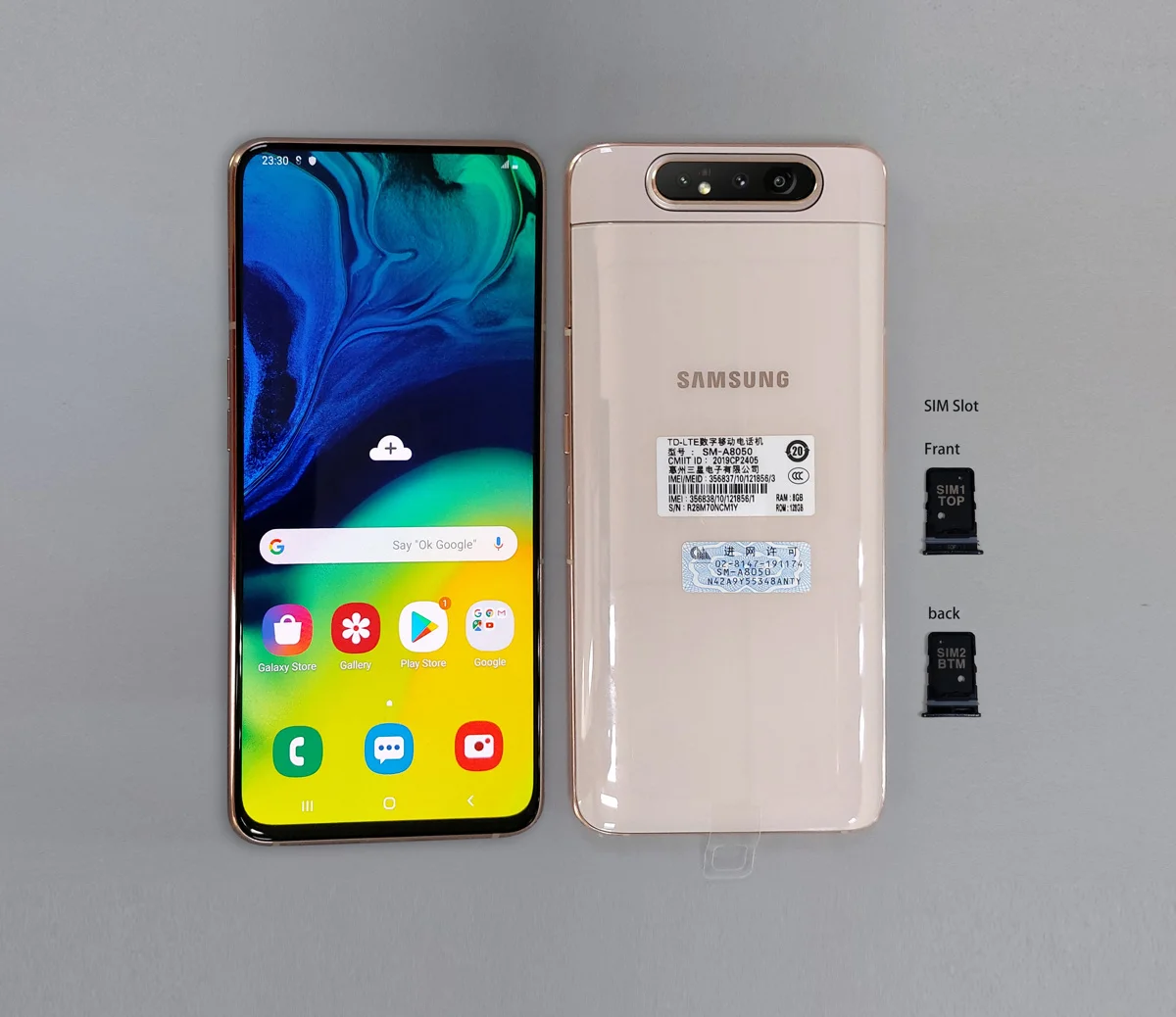 Смартфон samsung Galaxy A80 6," дисплей бесконечности Snapdragon 730G Восьмиядерный 8 Гб 128 ГБ вращающаяся камера 48мп мобильный телефон