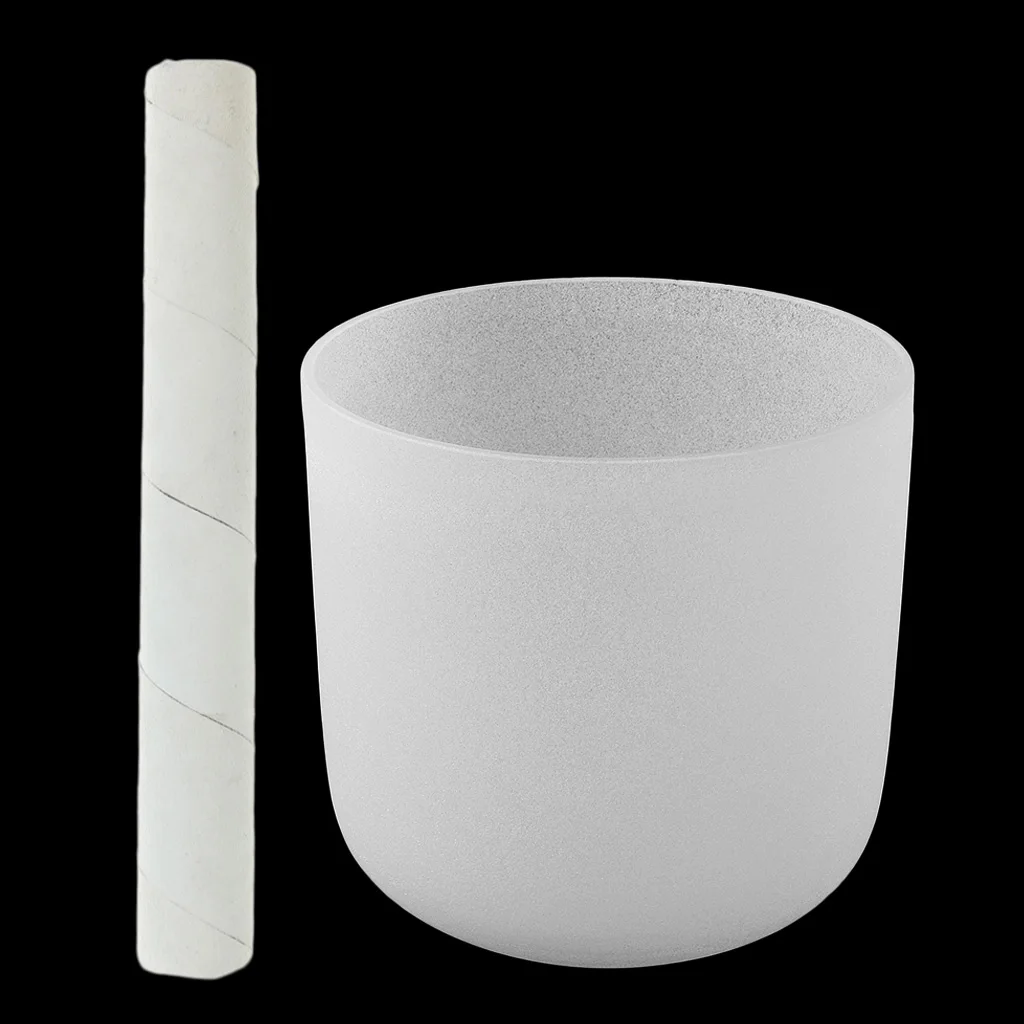 Root Chakra Quartz Crystal Singing Bowl C Note Excellent Design Beautiful Style 8 Inch White with Suede Mallet