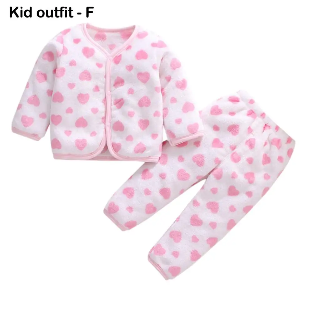 Kid outfit - F Флисовые Толстые Теплые Топы и штаны для новорожденных мальчиков и девочек, пижамный комплект, одежда для сна хлопковые мягкие модные комплекты с v-образным вырезом для маленьких мальчиков - Цвет: Kid outfit - F