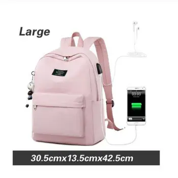 

Solid Color Printing Laptop Backpack for Girls Usb Charging Animal Pendant Children School Bags Female Travel Mochila Bag