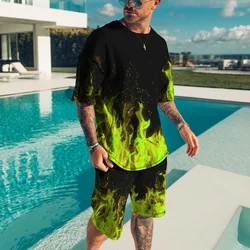 T shirt surdimensionné à col rond pour hommes, 2 pièces, mode, Hip Hop, plage, manches courtes, costume de sport, pêche, pour jeunes 
