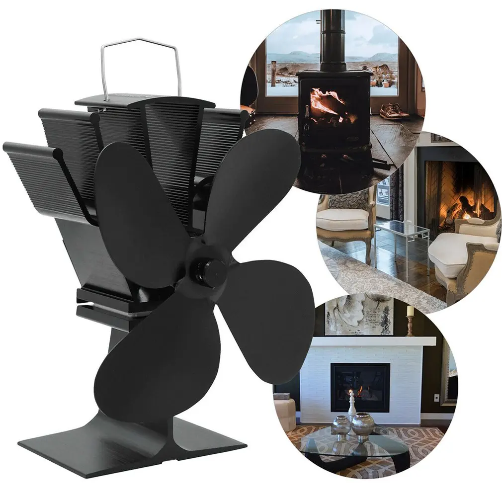 

4 Blades Heat Powered Stove Fan With Thermometer Home Silent Fireplace Fan For Wood/Log Burner/Fireplace Efficient Eco Stove Fan