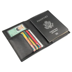 RFID Shielding Passport Holder Wallet Genuine Leather on Cover for Car Driving Document Card Holder Leather Travel Case Purse