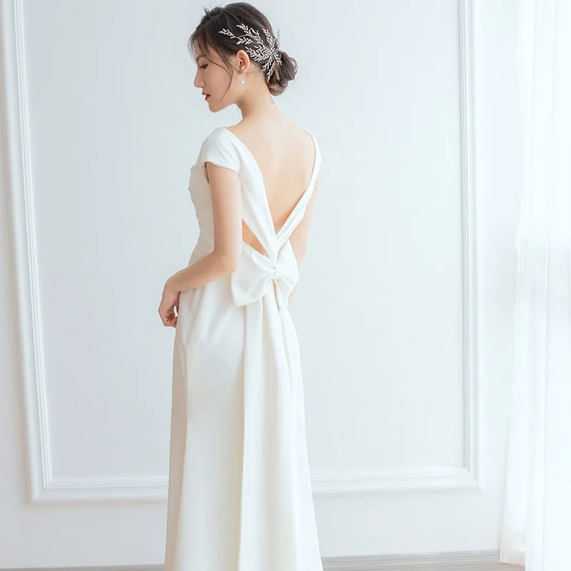 

Sweet French Formal Party Dress Women Qipao Cheongsam Elegant White Tailing Robe De Soiree Sexy Backless Mermaid Dress Plus Size