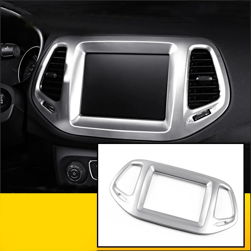 ABS Chrome Для Jeep Compass Передняя навигационная коробка рамка крышка интерьера экран Украшение планки автомобиля-Стайлинг Аксессуары для интерьера - Название цвета: ABS Chrome