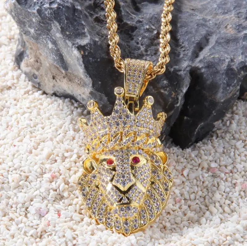 

Fashion Trend Personality Shiny Noble Crown Animal Lion Head Pendant Necklace Men and Women Jewelry Gifts