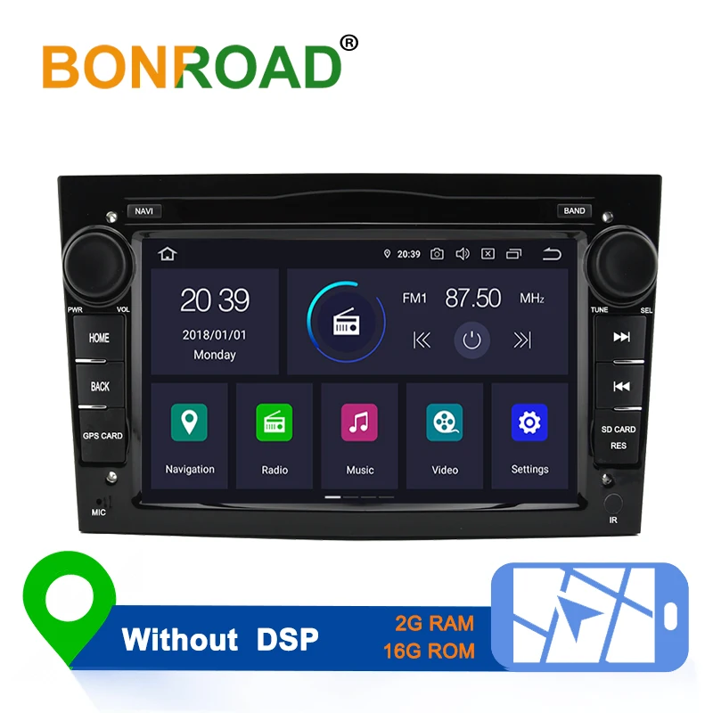 Bonroad 2DIN Android 9,0 Автомобильный мультимедийный плеер для Opel Astra Vectra Antara Zafira Corsa радио gps навигация RAM2G(без dvd - Цвет: Black Without DSP