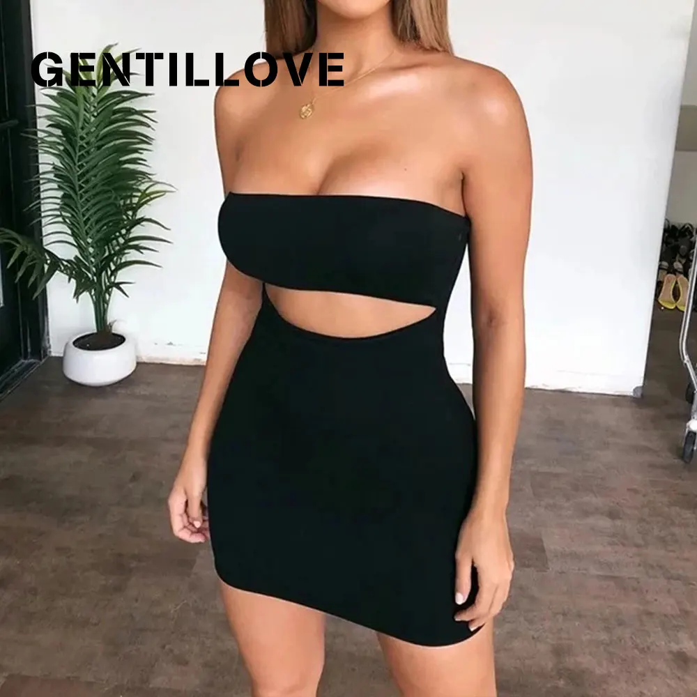 Элегантное однотонное облегающее мини-платье Gentillove без бретелек рукавов с