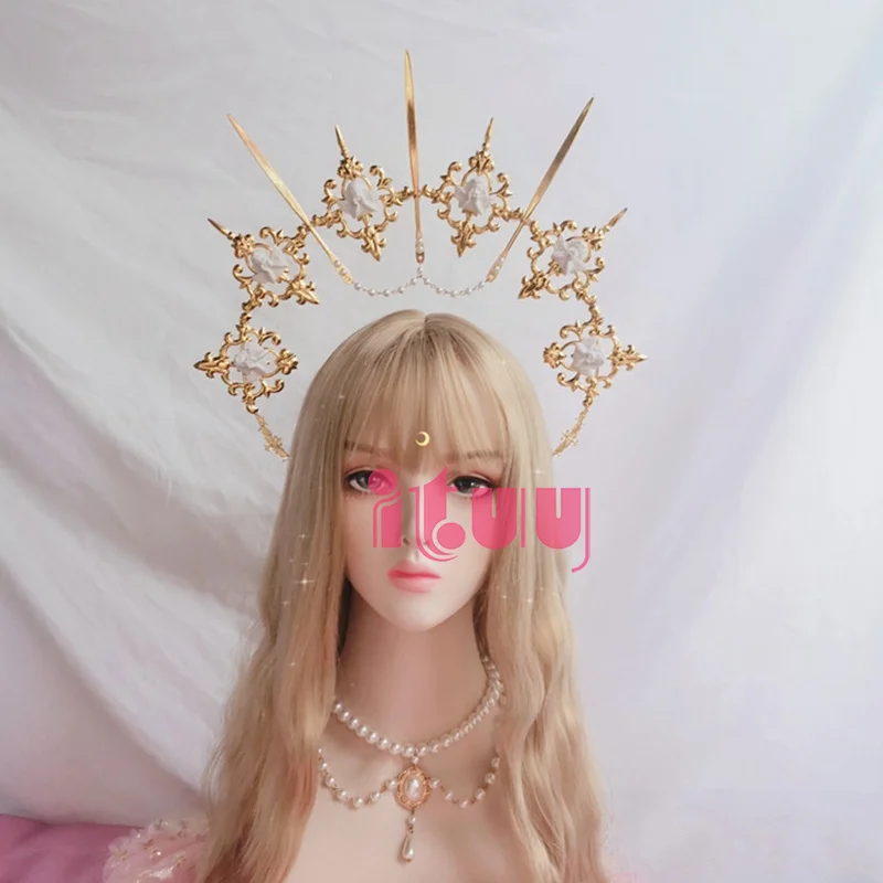 ITUY Lolita Vintage Kc Headband Angel Gold Halo Goddess Headpiece Virgin Mary Bride Crown Bead Chain Baroque Tiara Headwear -Zentai shop online Hcb19e7dce1d842fb91e62666154c40fe4.jpg