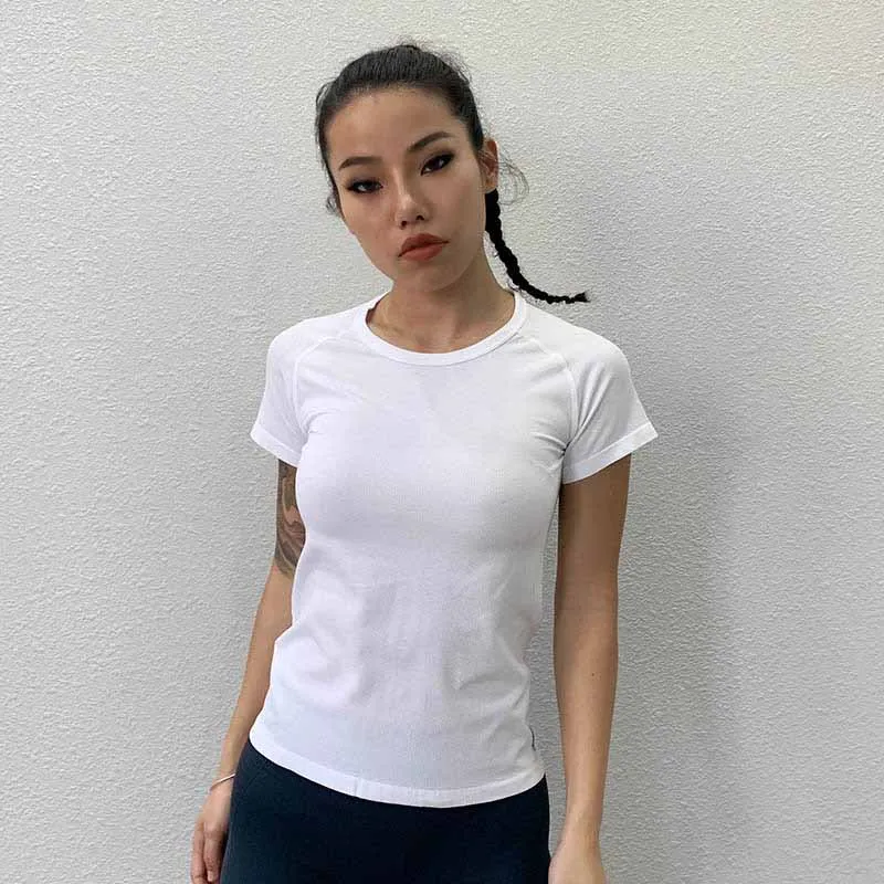 White Женские сексуальные спортивные топы для фитнеса, футболки, топы, круглый вырез, рубашка для верховой езды, тонкий эластичный кроп Топ, спортивный топ для фитнеса - Цвет: White