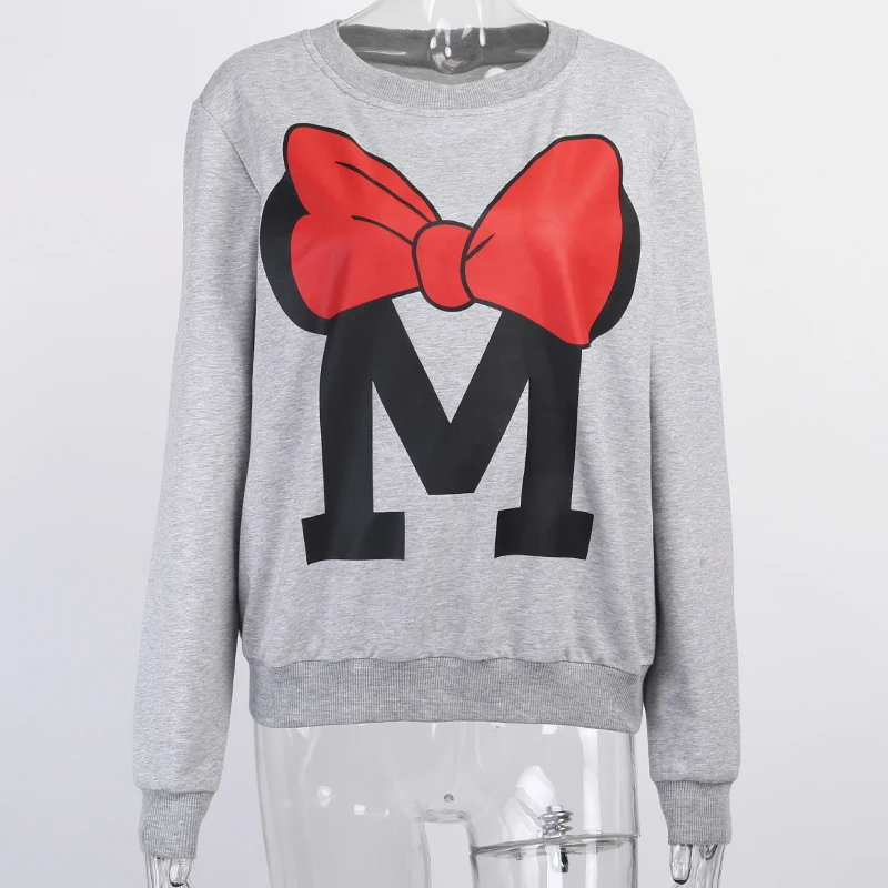  WannaThis Autumn Winter Long Sleeve Gray Sweatshirts Women 2019 Mickey Letter Print O-Neck Casual L
