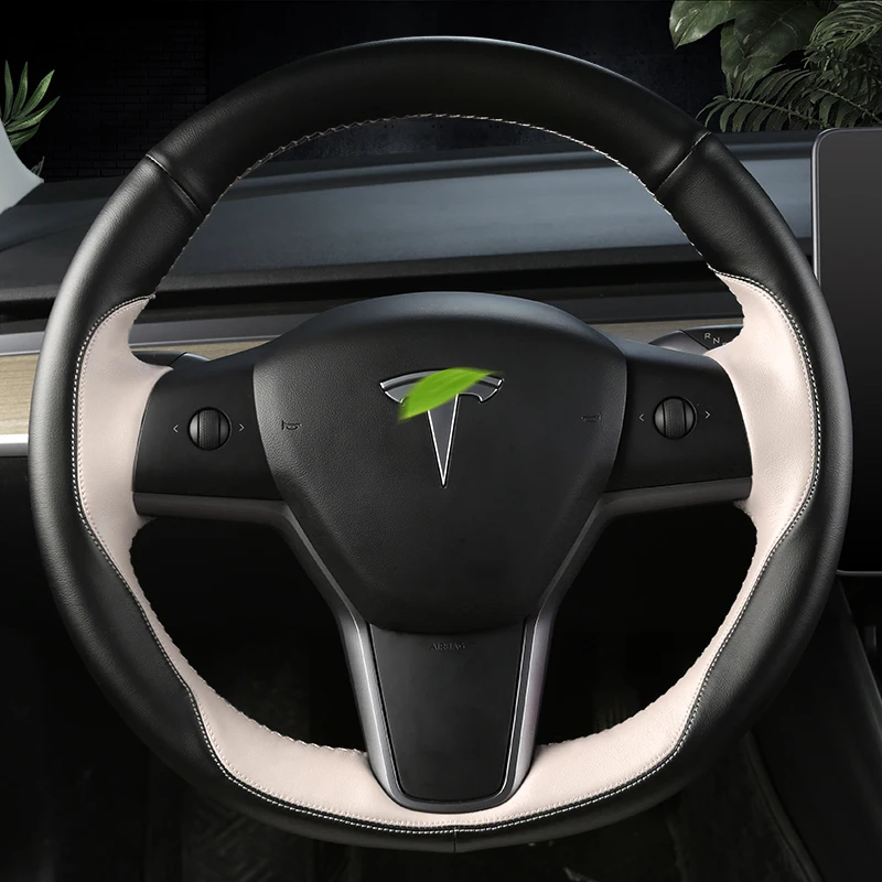 

DIY Leather hand sewn steering wheel cover suede for tesla MODEL3 MODEL S MODEL X Automotive interior special-purpose