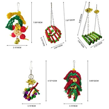 

Parrot Toy 5 Pieces Set Christmas Festival Bird Cage Decorative Suit Chew Toy Swing Perch