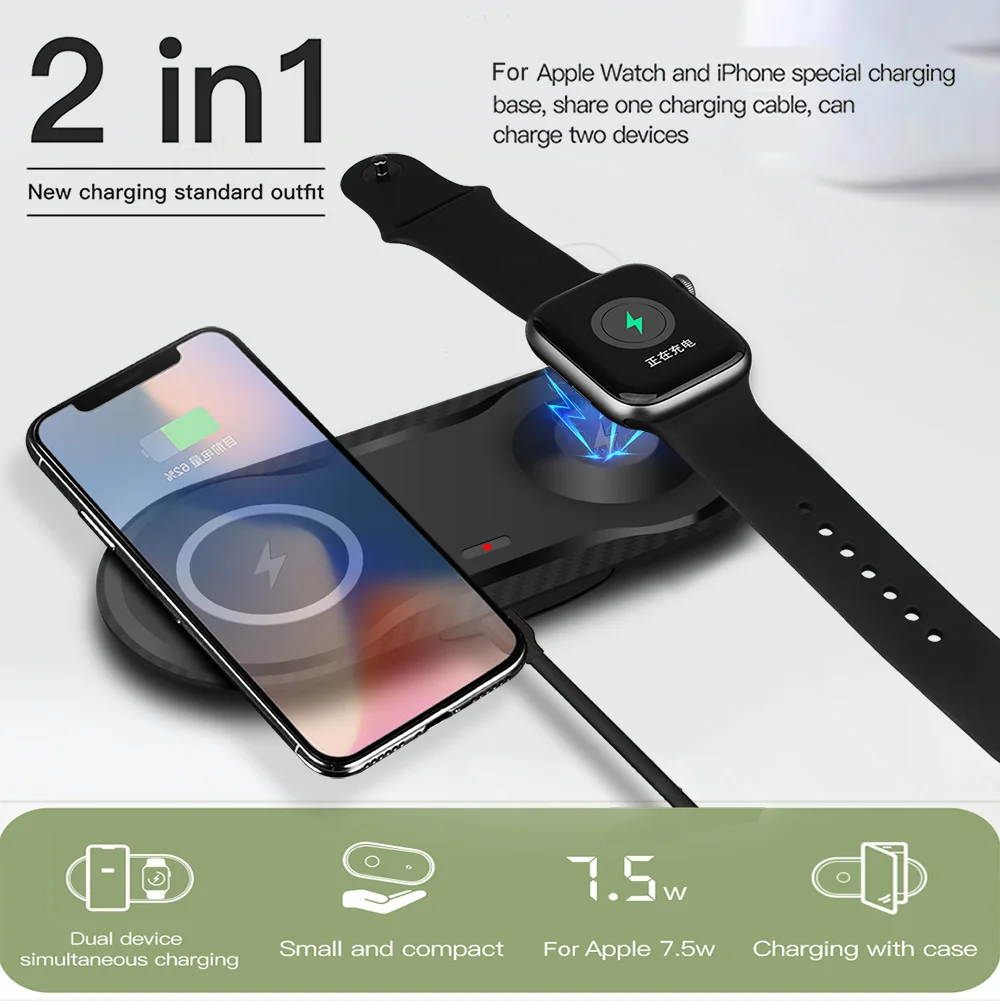 DCAE 2 в 1 Беспроводное зарядное устройство для Apple Watch 5 4 3 2 1 Airpods Pro 10 Вт Qi Быстрая зарядка для iPhone 11 XS XR X 8 samsung S10